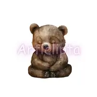 Watercolor brown bear cub sitting with eyes closed. Peaceful woodland animal clipart suitable for nursery wall art and baby showers.