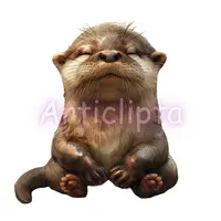Watercolor river otter sitting with eyes closed in a peaceful pose. Relaxed aquatic animal clipart for bathroom decor and apparel.