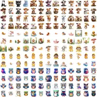 Collection preview showing farm cows, ducks in yellow raincoats, and colorful owls. Watercolor character styles suitable for nursery decor and sublimation.