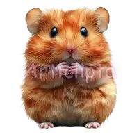 Watercolor fluffy hamster holding food with stuffed cheeks. Cute rodent clipart perfect for planner stickers and digital scrapbooking.