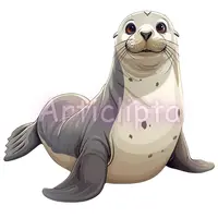 Watercolor smiling seal pup looking up. Cute ocean animal clipart isolated for educational resources and summer designs.