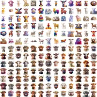 Large collection of watercolor animals featuring cute lambs and Highland cows with floral crowns. Assortment of vibrant styles for stickers and nursery decor.