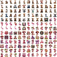 Full collection preview showing woodland animals like deer and squirrels alongside tropical pink flamingos. Watercolor clipart for nature-themed POD products.