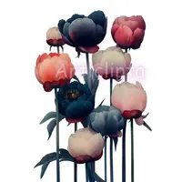 Elegant bouquet of navy blue and peach peony flowers on long green stems. Vintage style floral watercolor clipart for botanical prints and stationery design.