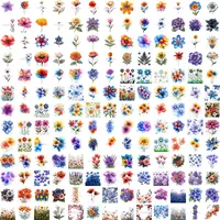 Assortment of vibrant floral clipart featuring sunflowers, daisies, and bright multicolored blooms. Grid view showing diverse botanical elements for card making and sublimation designs.