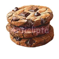 Stack of three realistic chocolate chip cookies watercolor illustration. Delicious bakery sweet treat clipart for recipe cards, kitchen decor and digital scrapbooking.