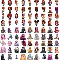 Collection preview of anime style girls with cat ears, headphones, and cute chibi characters with red hair. Vibrant watercolor avatars for digital stickers.