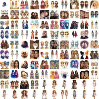 Assortment of watercolor fashion illustrations featuring best friends and sisters in boho outfits. Perfect for customizable mugs and sublimation designs.