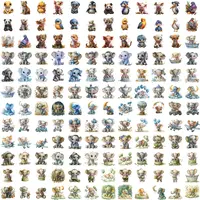 Watercolor Baby Animals Clipart Bundle grid view showing variety of elephants in bathtubs and colorful birds. Assortment of styles perfect for nursery wall art prints.