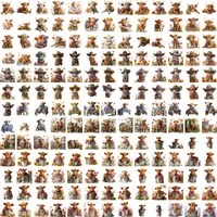 Western Highland Cow Clipart Bundle grid view showing variety of poses wearing cowboy hats and bandanas. Perfect for rustic wedding invites and shirt designs.