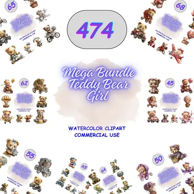 474 Teddy Bear Girl Clipart Mega Bundle PNG