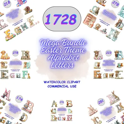 Easter Theme Alphabet Letters Mega Bundle Clipart