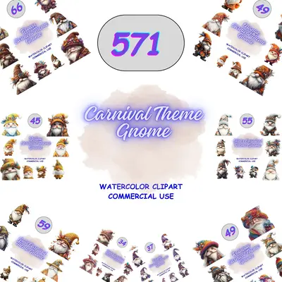 Carnival Theme Gnome Clipart Bundle for Sublimation