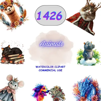 Cute Animals and Dragons Clipart Bundle for Sublimation