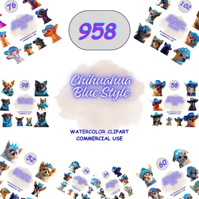 Chihuahua Blue Accessories Clipart for Sublimation