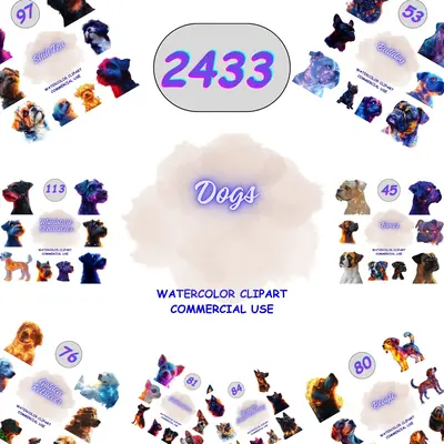 Dogs Breeds Artistic Watercolor Clipart Bundle